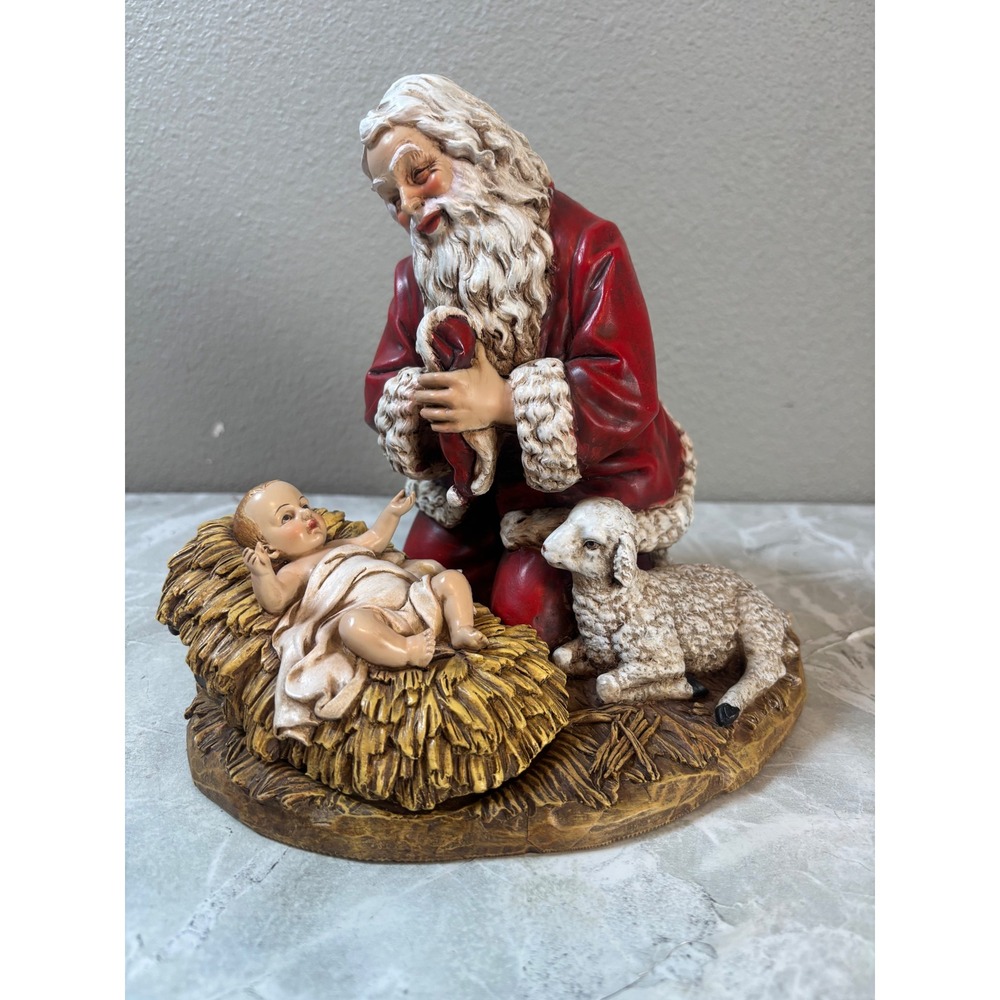 VTG‎ Kneeling Christmas Santa W/ Jesus Figurine 1983 Resin By Roman Approx 8x8